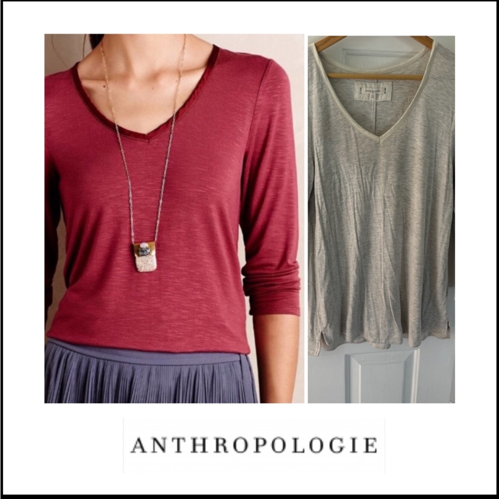 Anthropologie Pure + Good Satin Trim V-neck tee